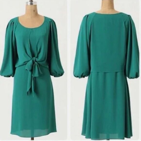 Anthropologie Maeve Valparaiso Tie Front Midi Dress Green Size 8 - Picture 1 of 12